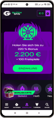 GlitchSpin Casino auf einem Mobiltelefon