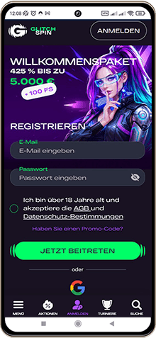 GlitchSpin Casino auf einem Mobiltelefon