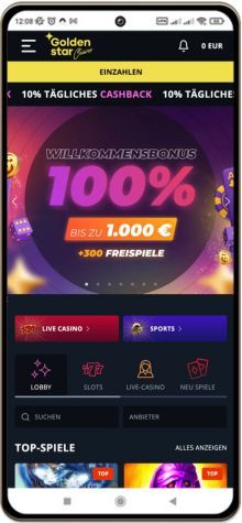 Golden Star Casino Hauptseite auf dem Handy