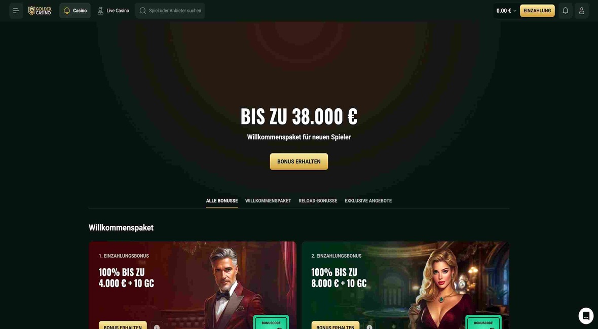 Goldex Casino Bonusseite