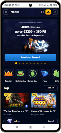 Rioace Casino auf dem Mobiltelefon