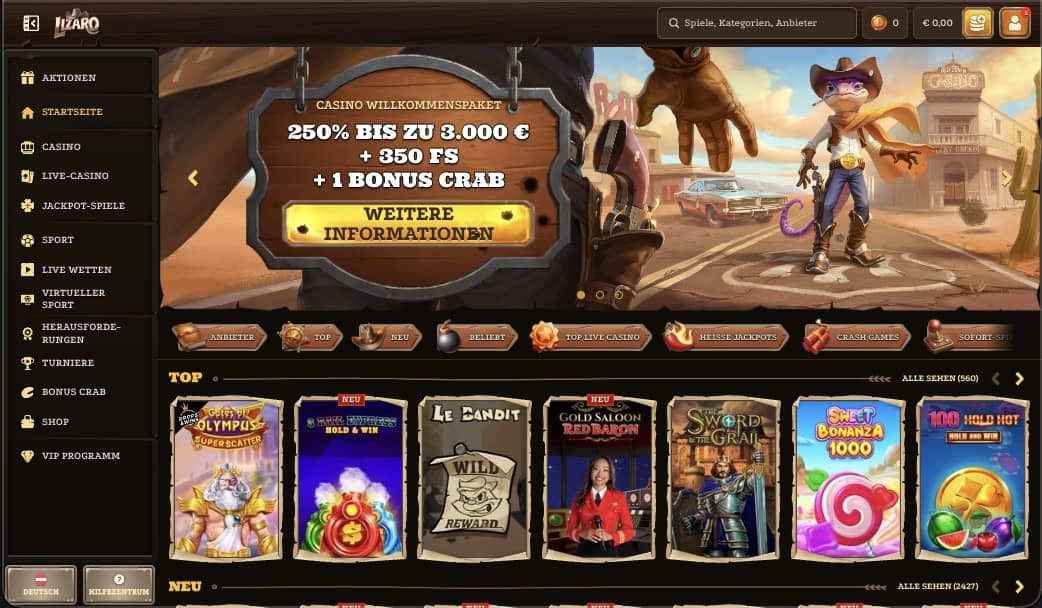 Lizaro Casino Hauptseite