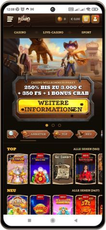 Lizaro Casino auf einem Mobiltelefon
