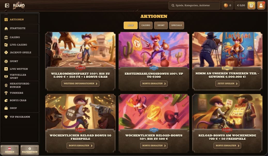 Lizaro Casino Bonusseite