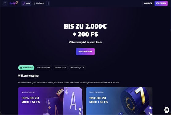 Lucky7even Casino Bonusseite