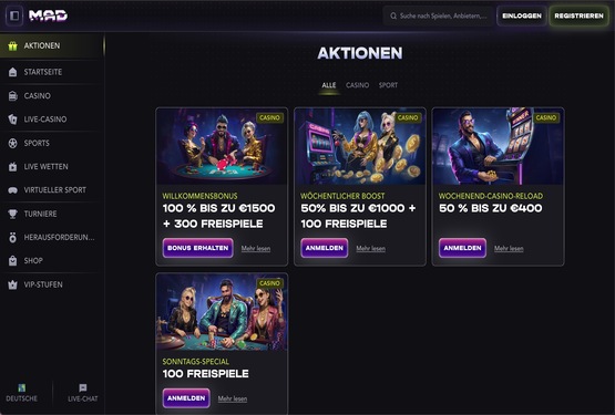 Madcasino Bonusseite