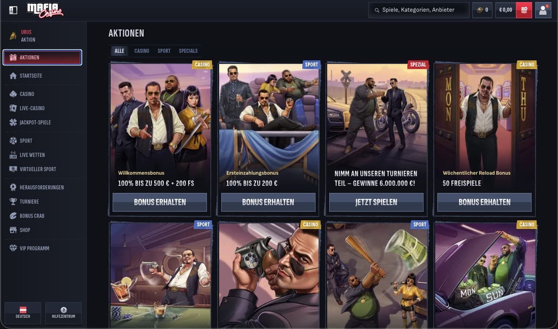 Mafia Casino Bonusseite
