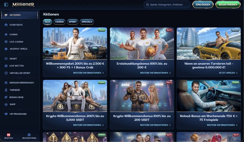 Millioner Casino Bonusseite