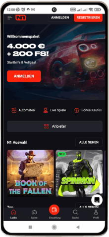 N1 Casino Hauptseite auf dem Handy