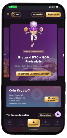 Playbet Casino Hauptseite auf dem Handy-Bildschirm
