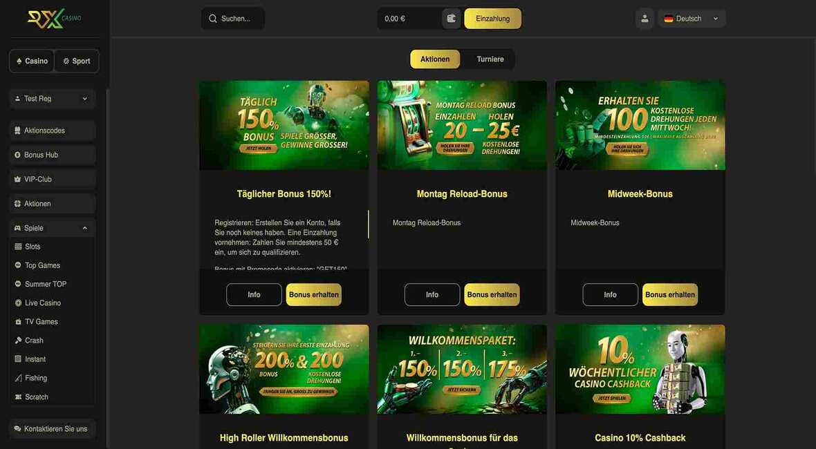 RX Casino Bonusseite