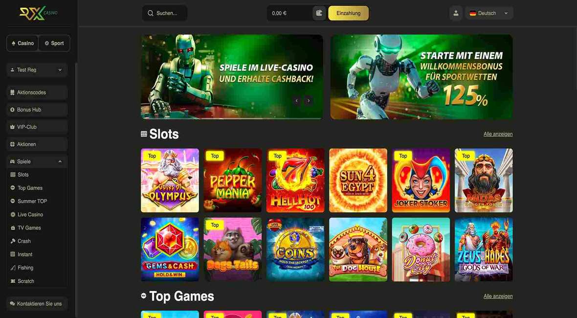 RX Casino Hauptseite