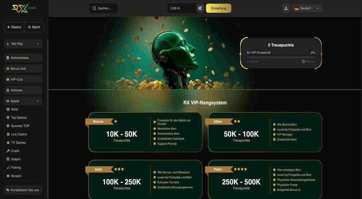 RX Casino VIP Seite