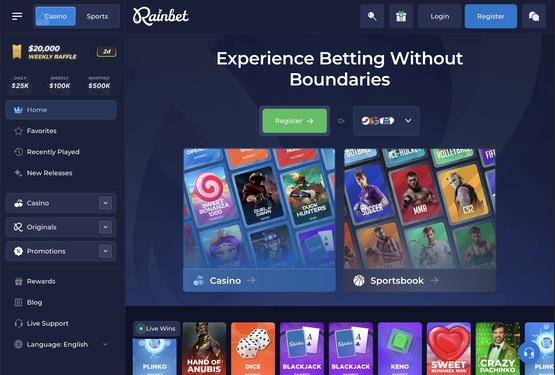 Rainbet Casino Hauptseite