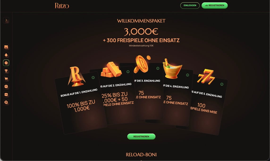 Ritzo Casino Bonusseite