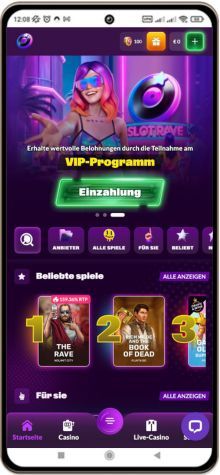Slotrave Casino auf einem Mobiltelefon