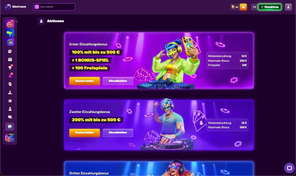 Slotrave Casino Bonusseite