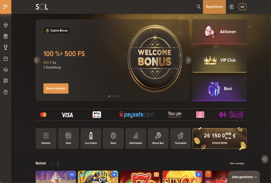 SOL Casino Hauptseite