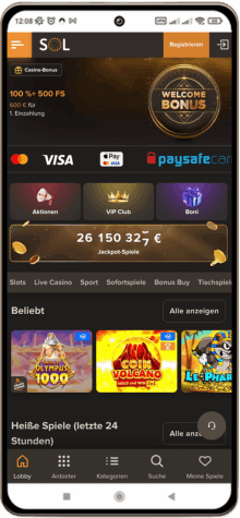SOL Casino auf einem Mobiltelefon