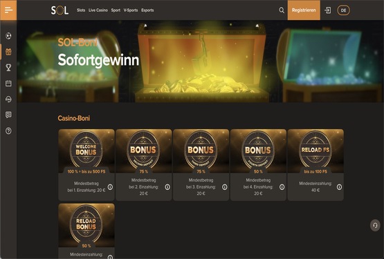 SOL Casino Bonusseite