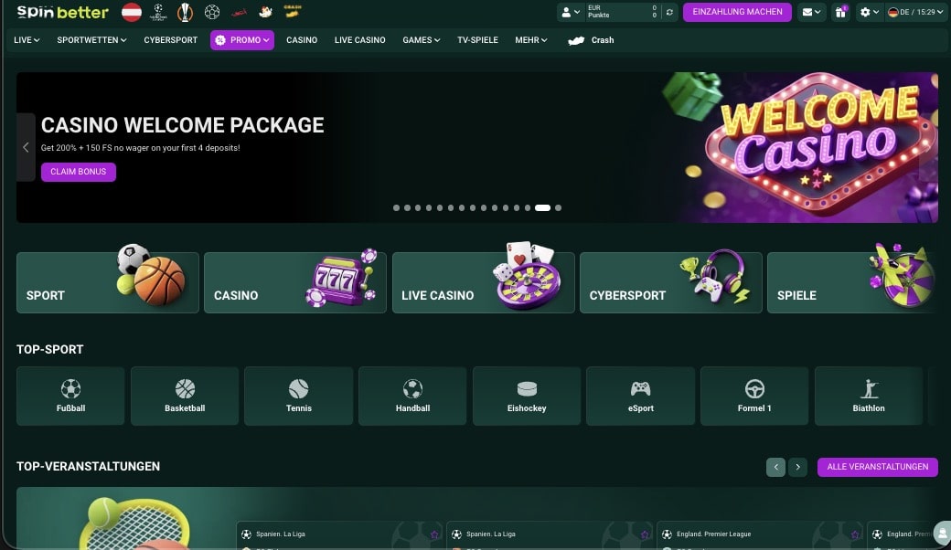 Spinbetter Hauptseite