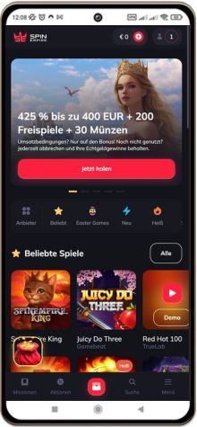 SpinEmpire Casino auf einem Mobiltelefon
