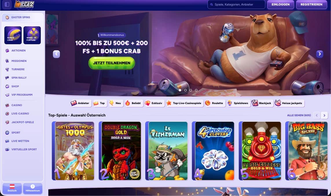Spinbara Casino Hauptseite