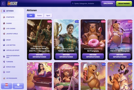 Spinbara Casino Bonusseite
