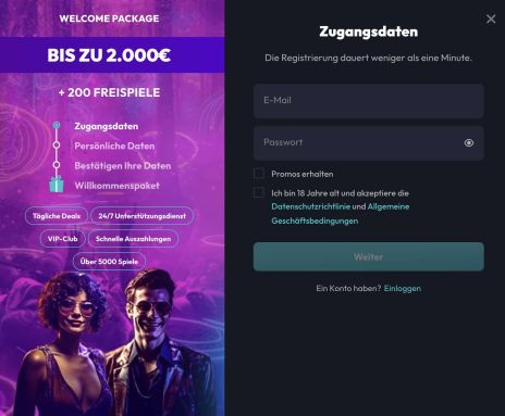 Erstellung von Benutzername und Passwort bei Spinfever