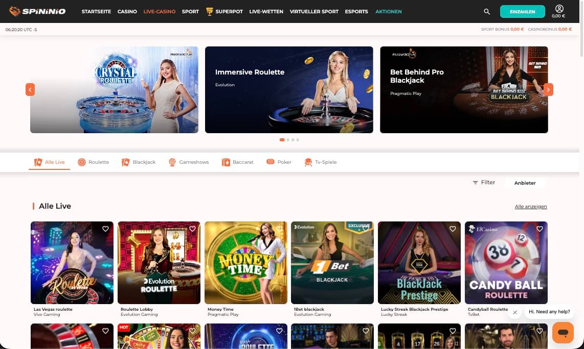 Spininio Casino live spiele