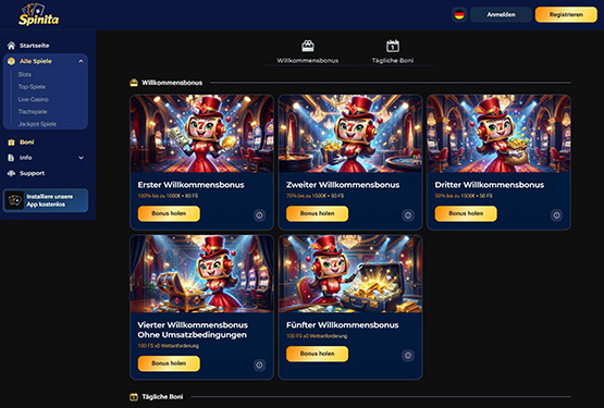 Spinita Casino Bonusseite