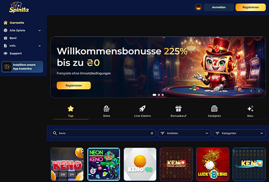 Spinita Casino Hauptseite
