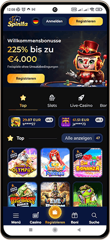 Spinita Casino auf einem Mobiltelefon