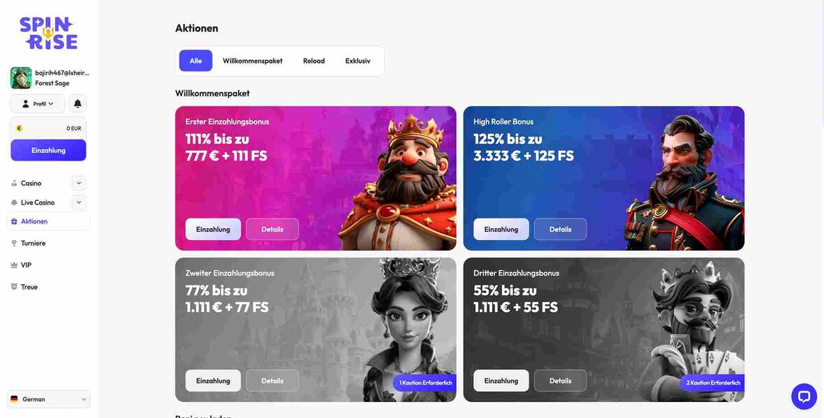 Spinrise Casino Bonusseite