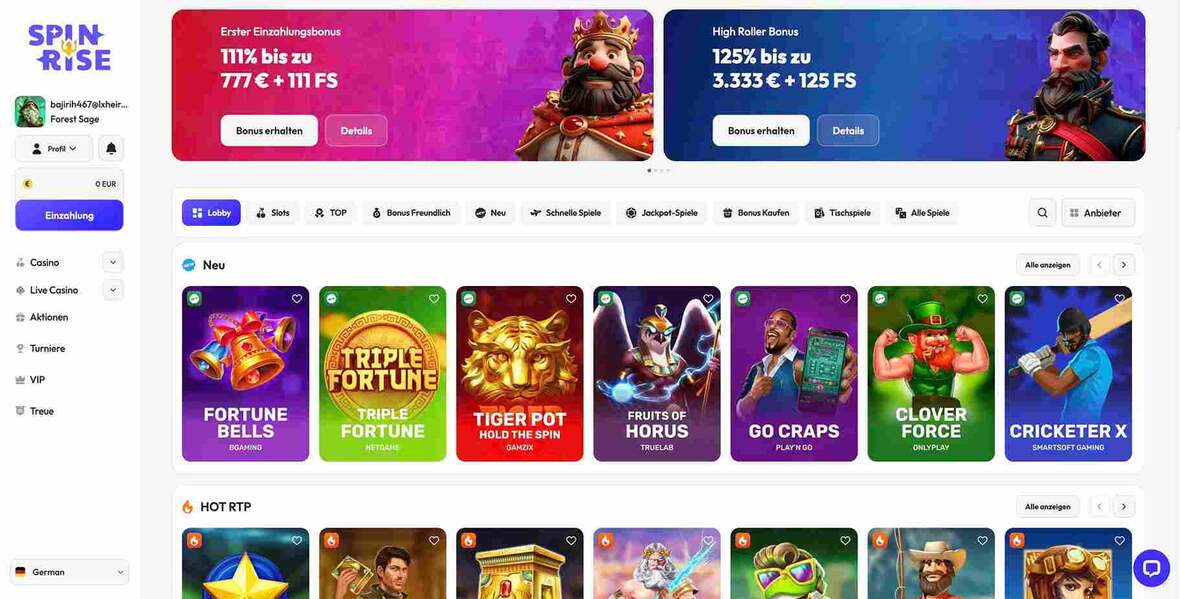 Spinrise Casino Hauptseite