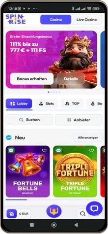 Spinrise Casino auf einem Mobiltelefon