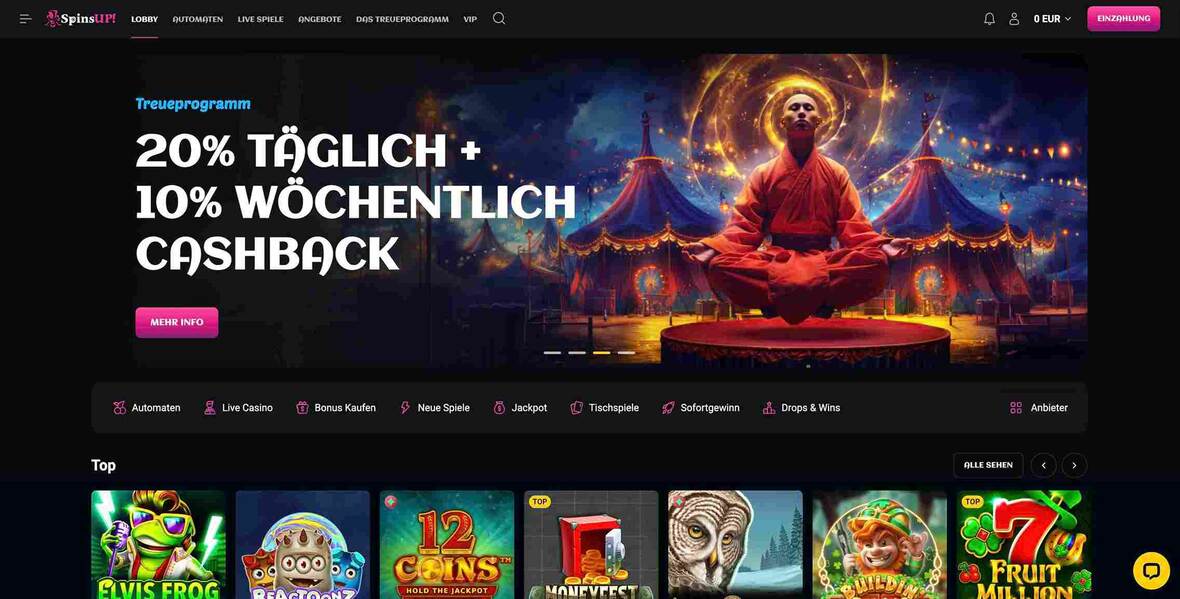 SpinsUP Casino Hauptseite