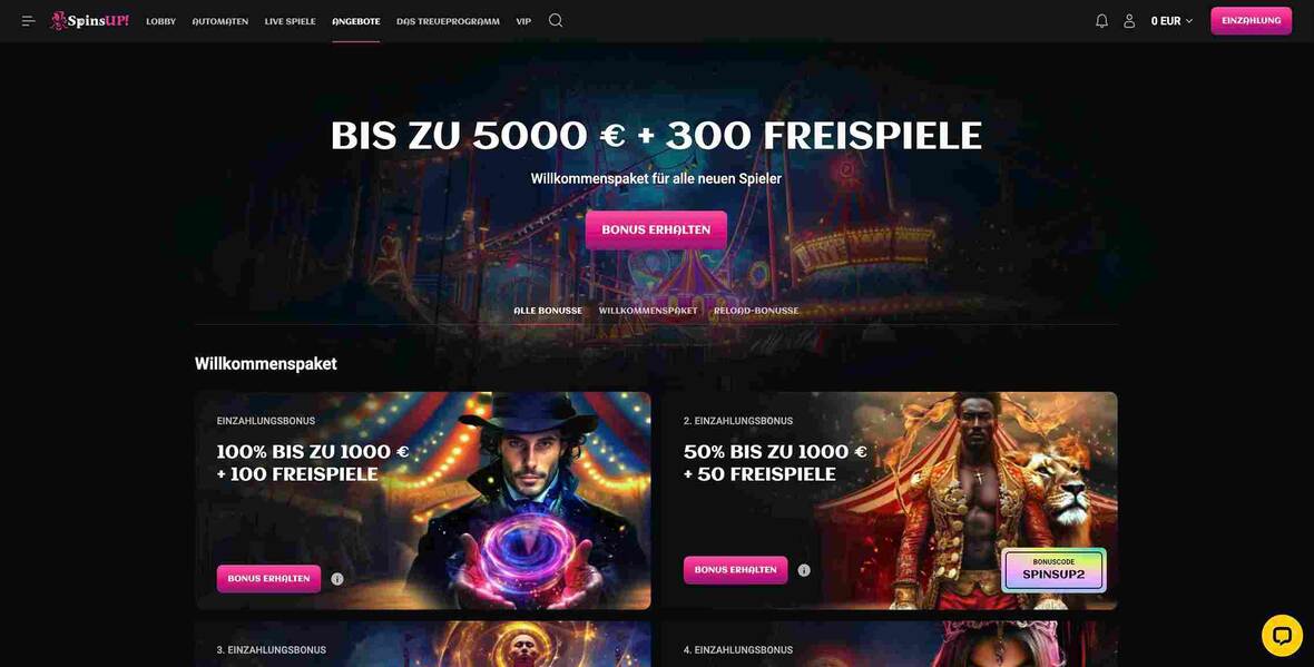 SpinsUP Casino Bonusseite