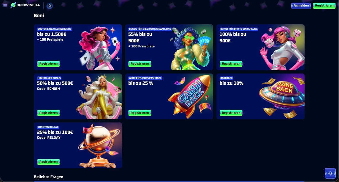 Spinwinera Casino Bonusseite
