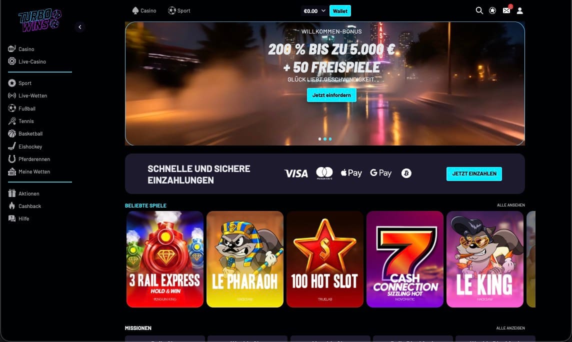 Turbowins Casino Hauptseite
