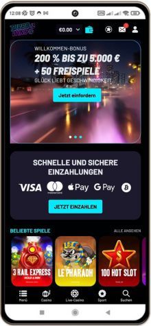 Turbowins Casino auf einem Mobiltelefon