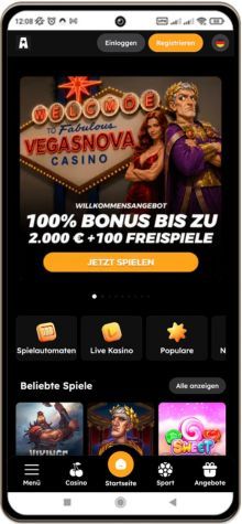 Vegas Nova Casino auf einem Mobiltelefon