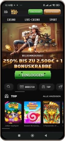 Wildsino Casino auf einem Mobiltelefon