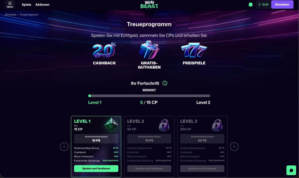 WinBeast Casino VIP Seite