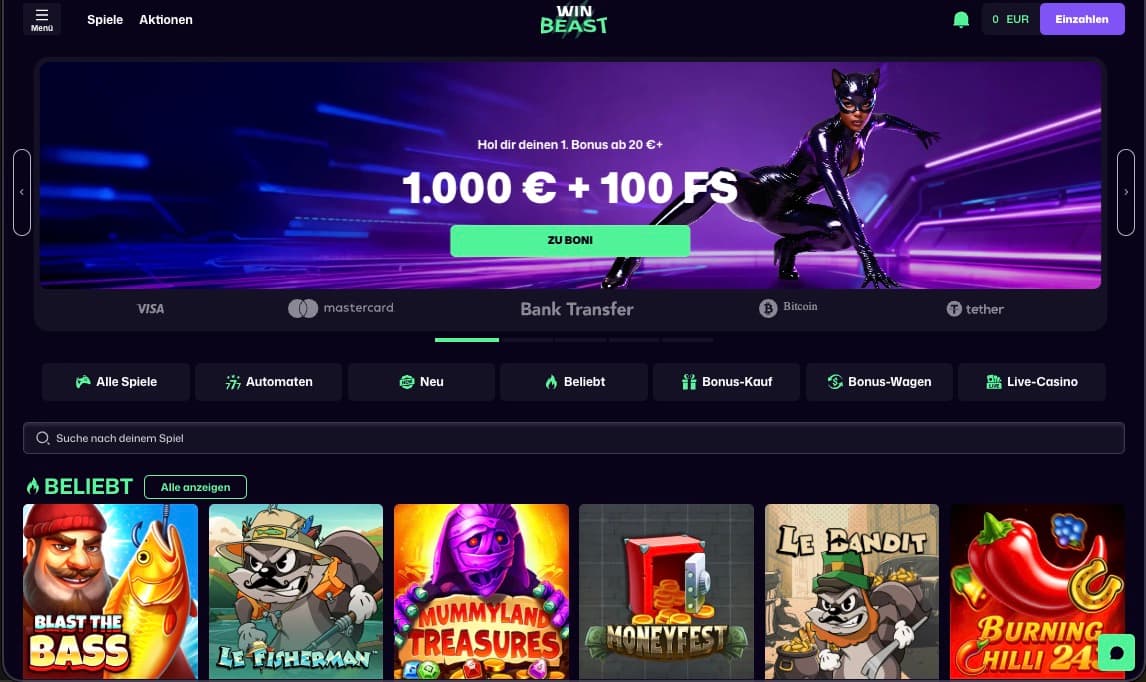 WinBeast Casino Hauptseite
