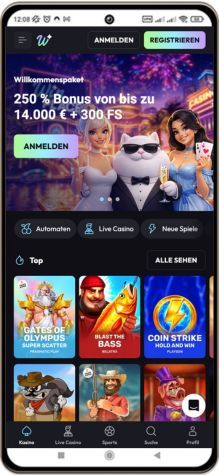 WinPlace Casino auf einem Mobiltelefon