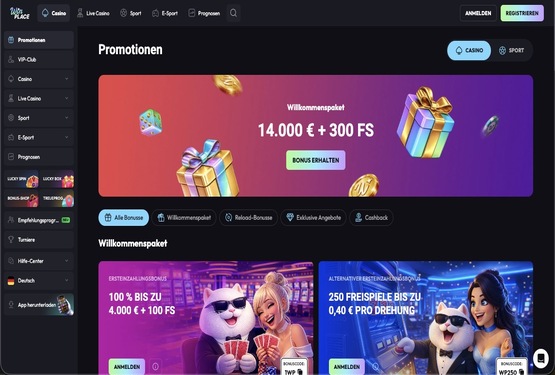 WinPlace Casino Bonusseite