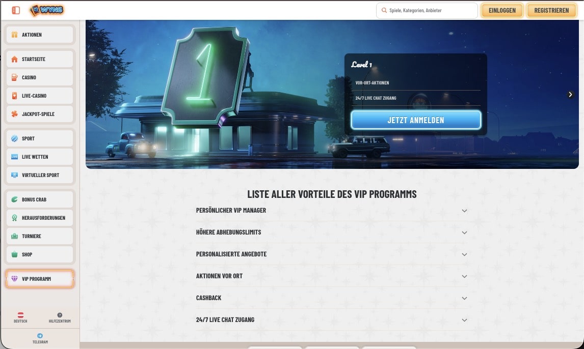 Wyns Casino vip Seite