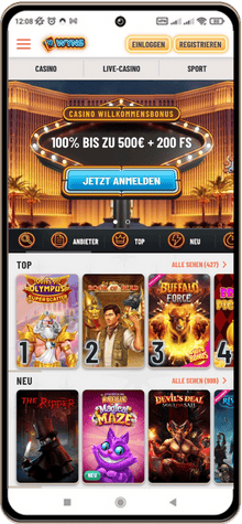 Wyns Casino auf einem Mobiltelefon