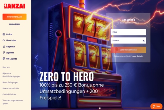 Banzai Casino Hauptseite